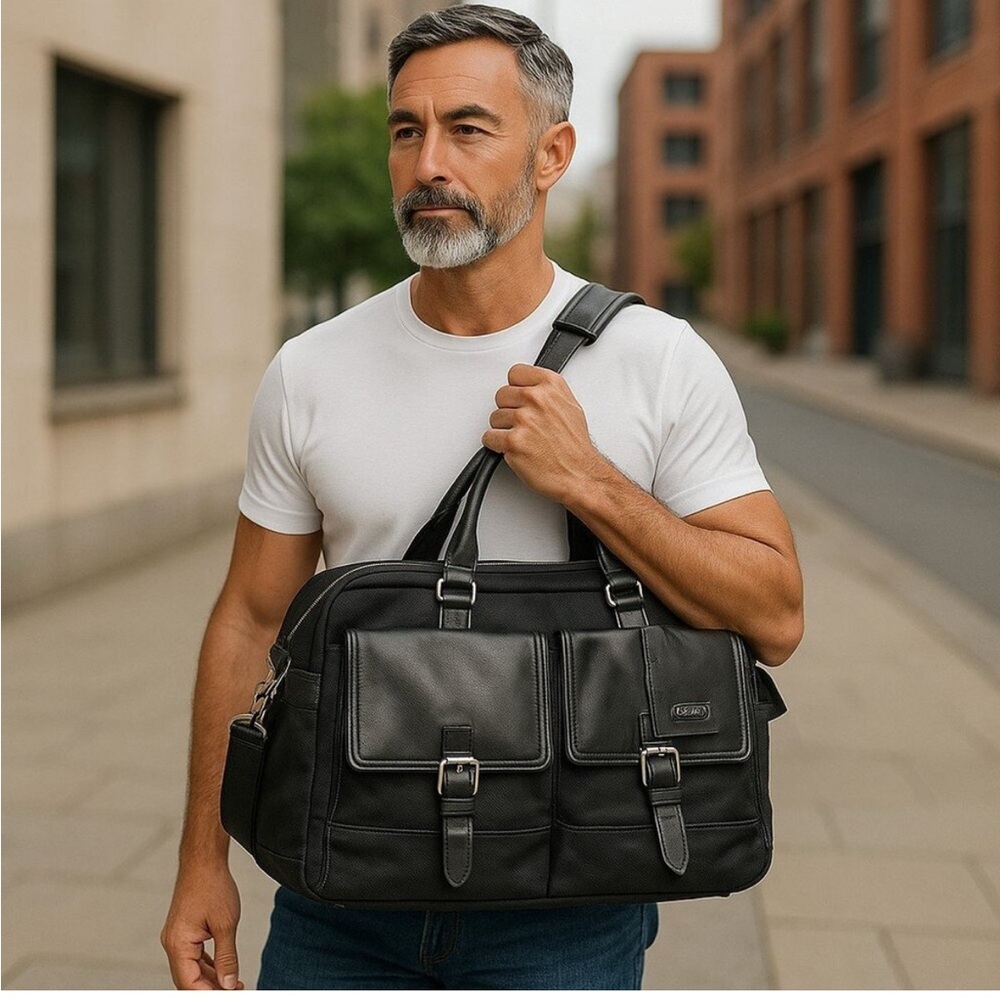 Tumi Black Leather and Nylon Men's Briefcase